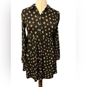 Boden Long Sleeved Dress Size 8 Shirtdress Floral Black